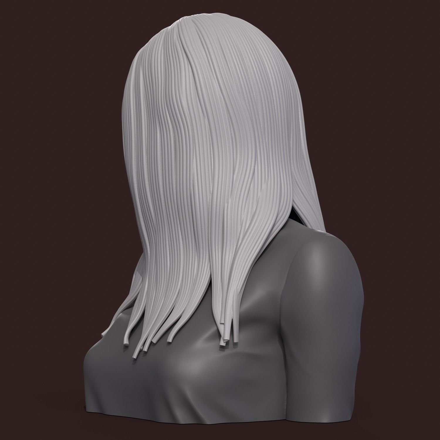 Girl E bust of woman with long hair 3D print model_5