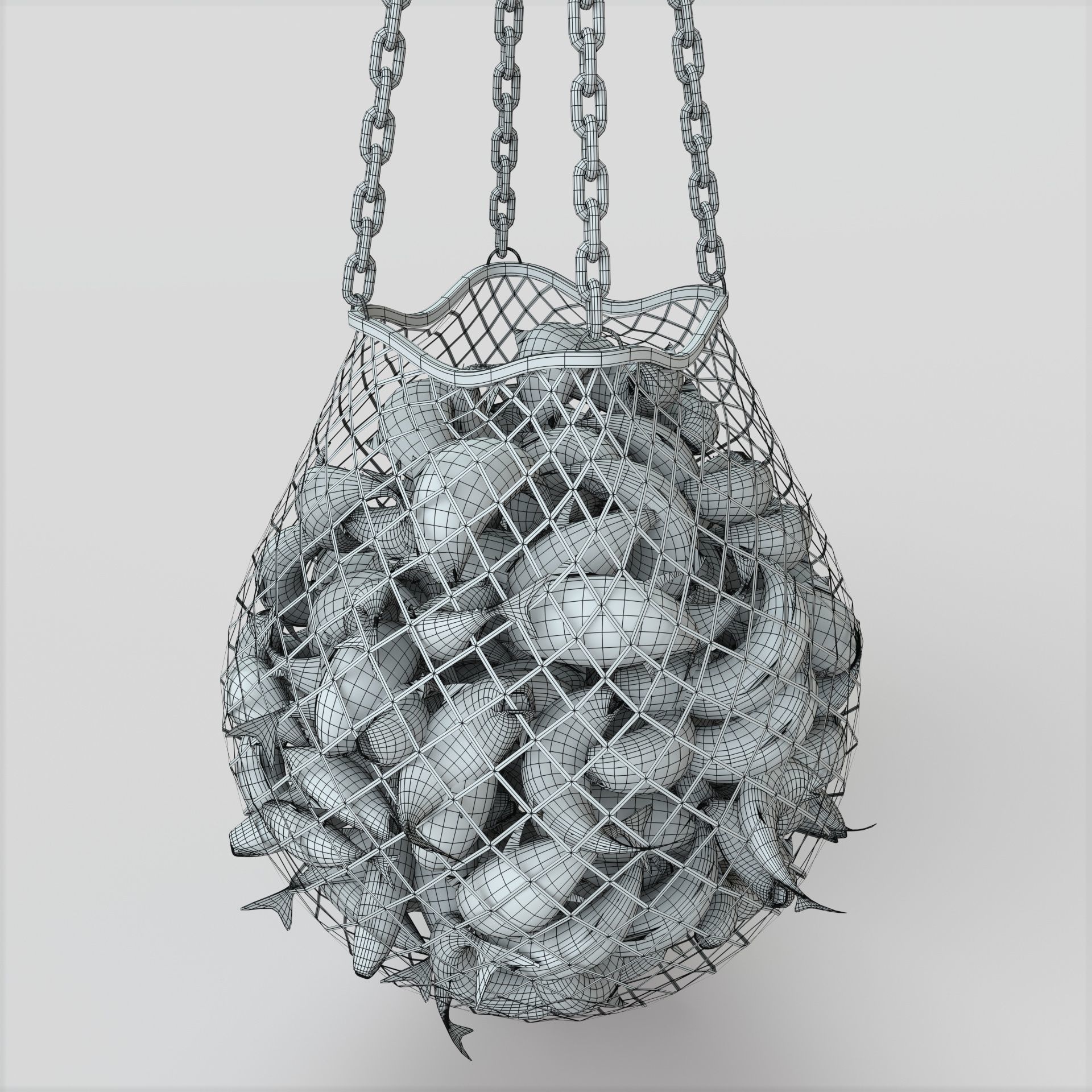 Fishnet fish ball hanging from chain 3D model_6