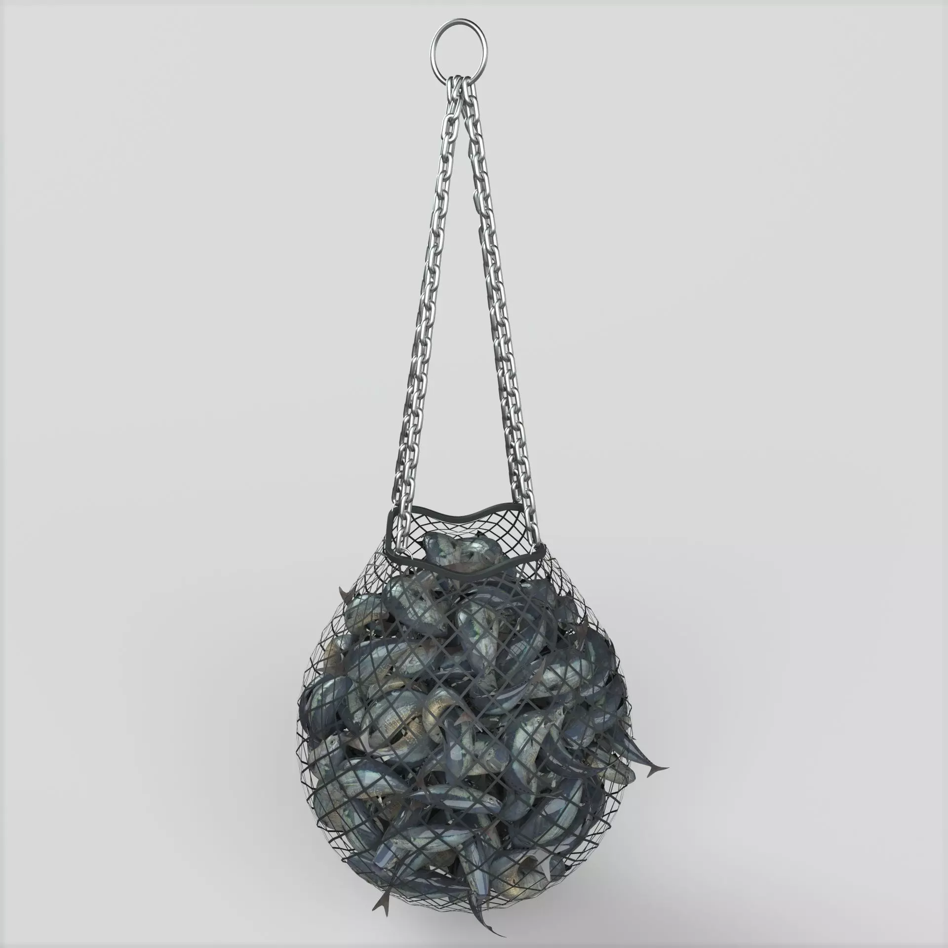 Fishnet fish ball hanging from chain 3D model_0