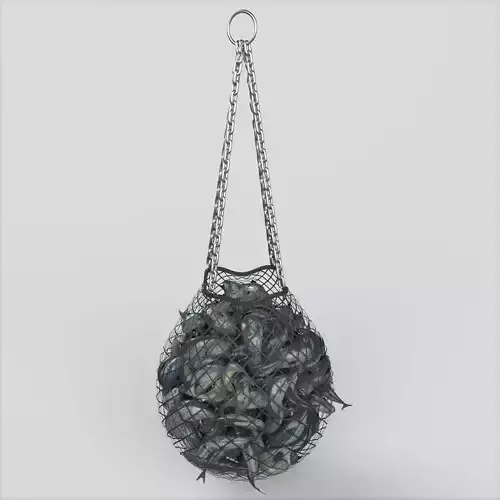 Fishnet fish ball hanging from chain 3D model
