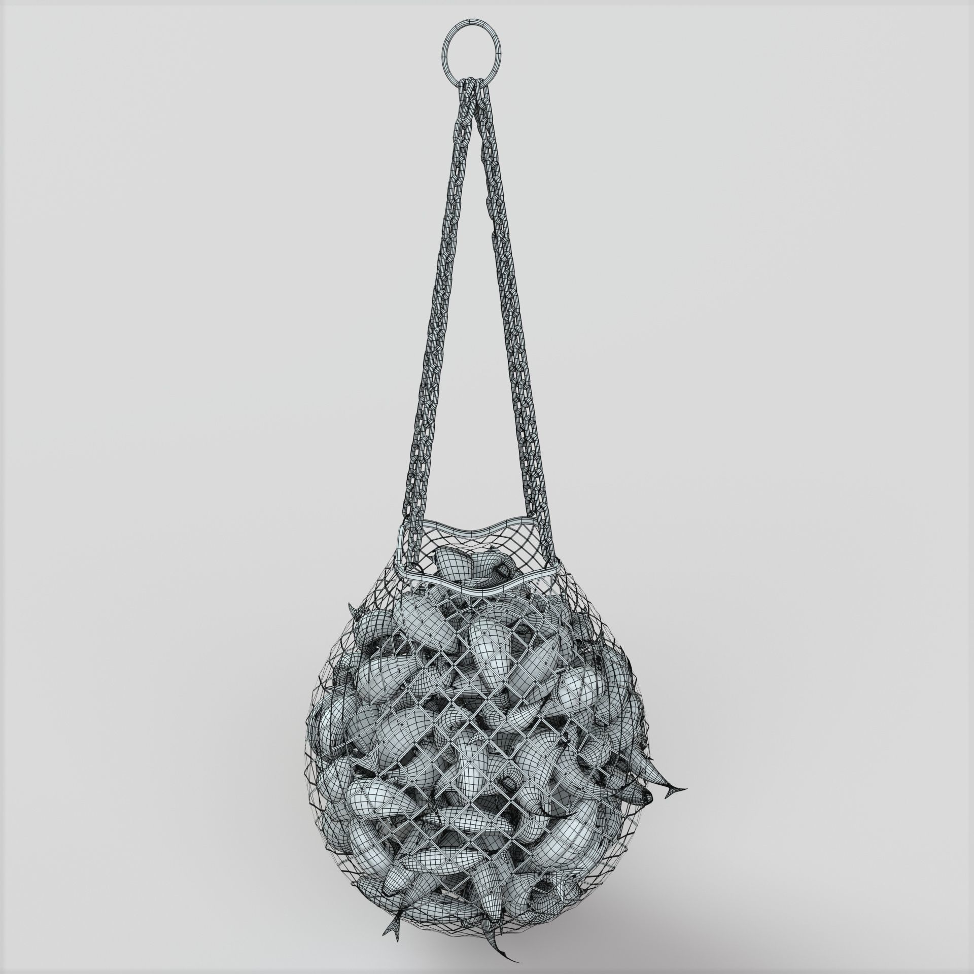 Fishnet fish ball hanging from chain 3D model_5