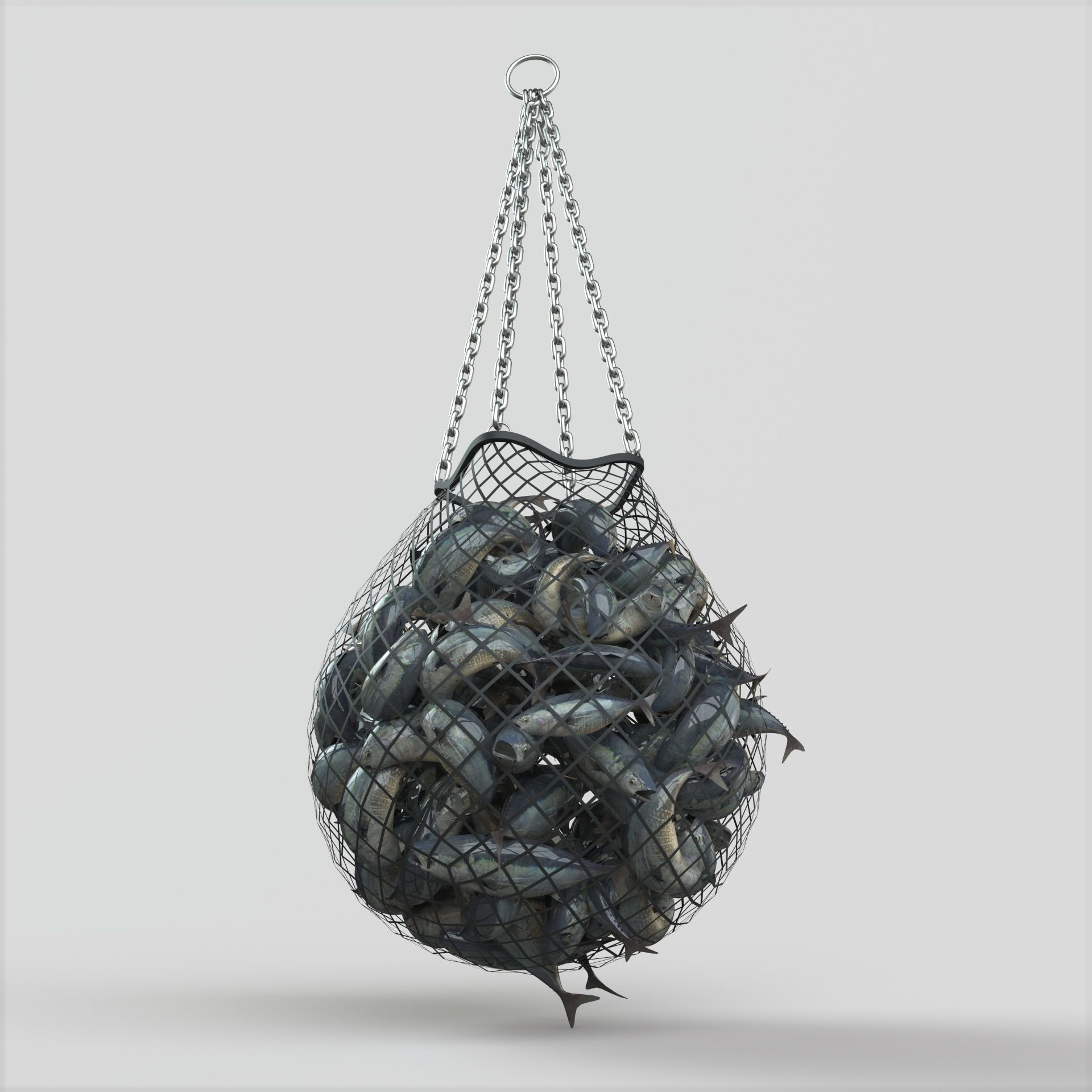 Fishnet fish ball hanging from chain 3D model_2