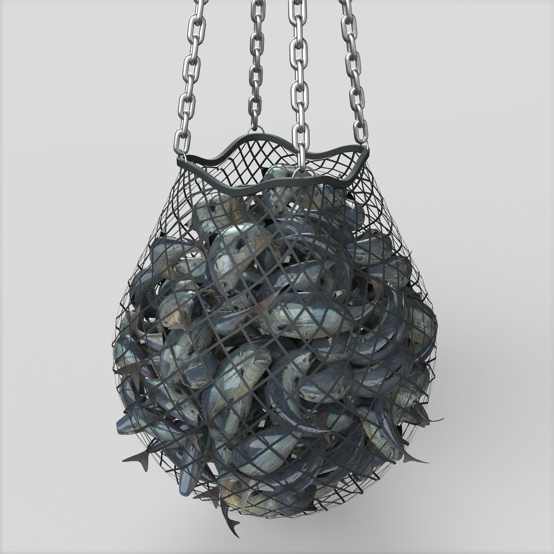 Fishnet fish ball hanging from chain 3D model_4