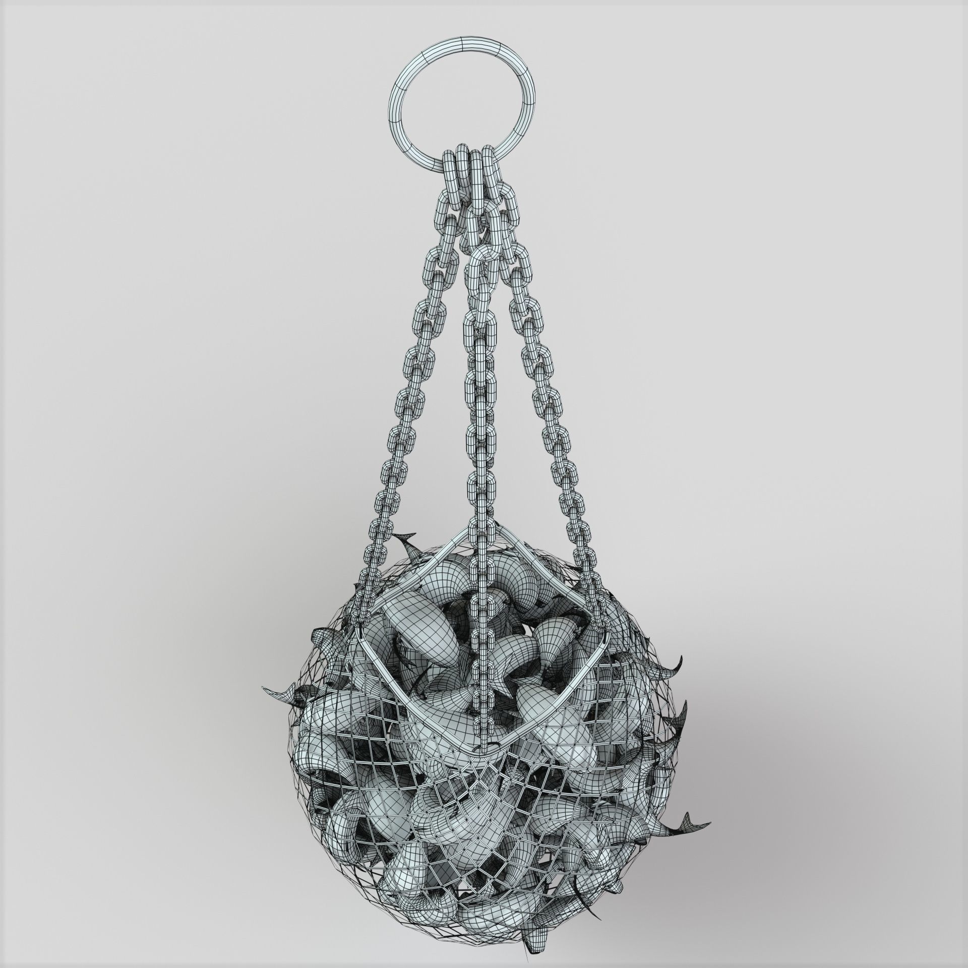 Fishnet fish ball hanging from chain 3D model_8