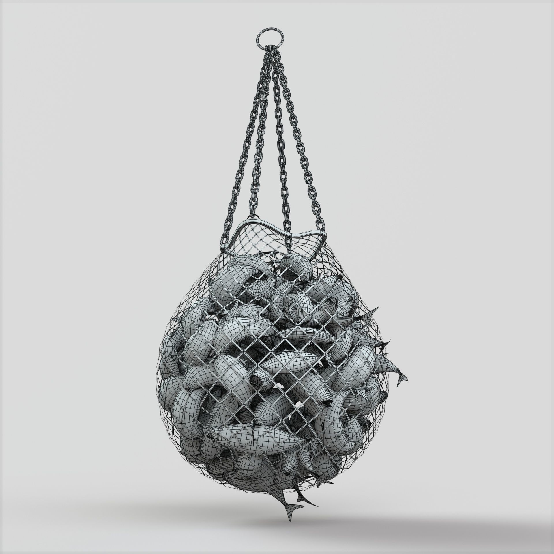Fishnet fish ball hanging from chain 3D model_7