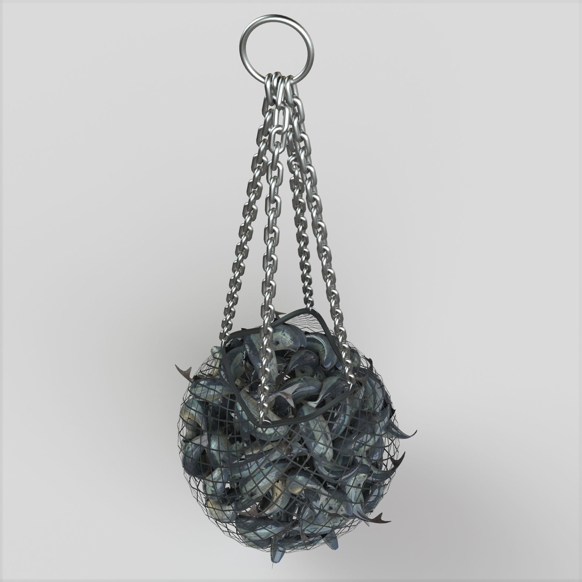 Fishnet fish ball hanging from chain 3D model_3