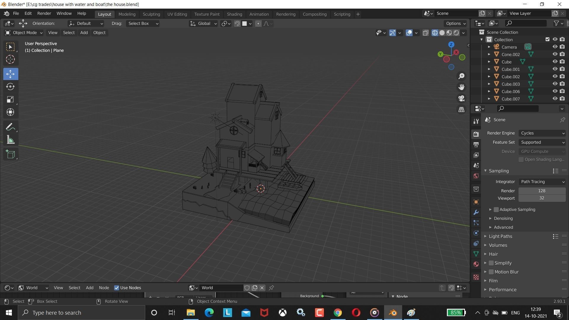 Low poly house and water  3D model_4