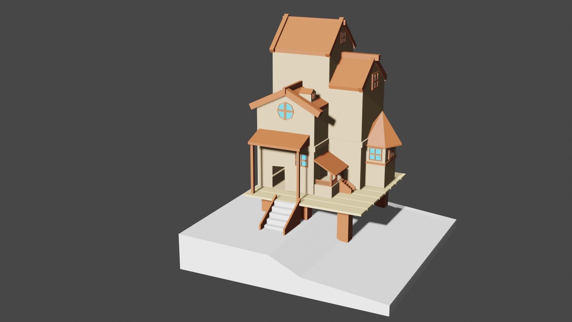 Low poly house and water  3D model_1