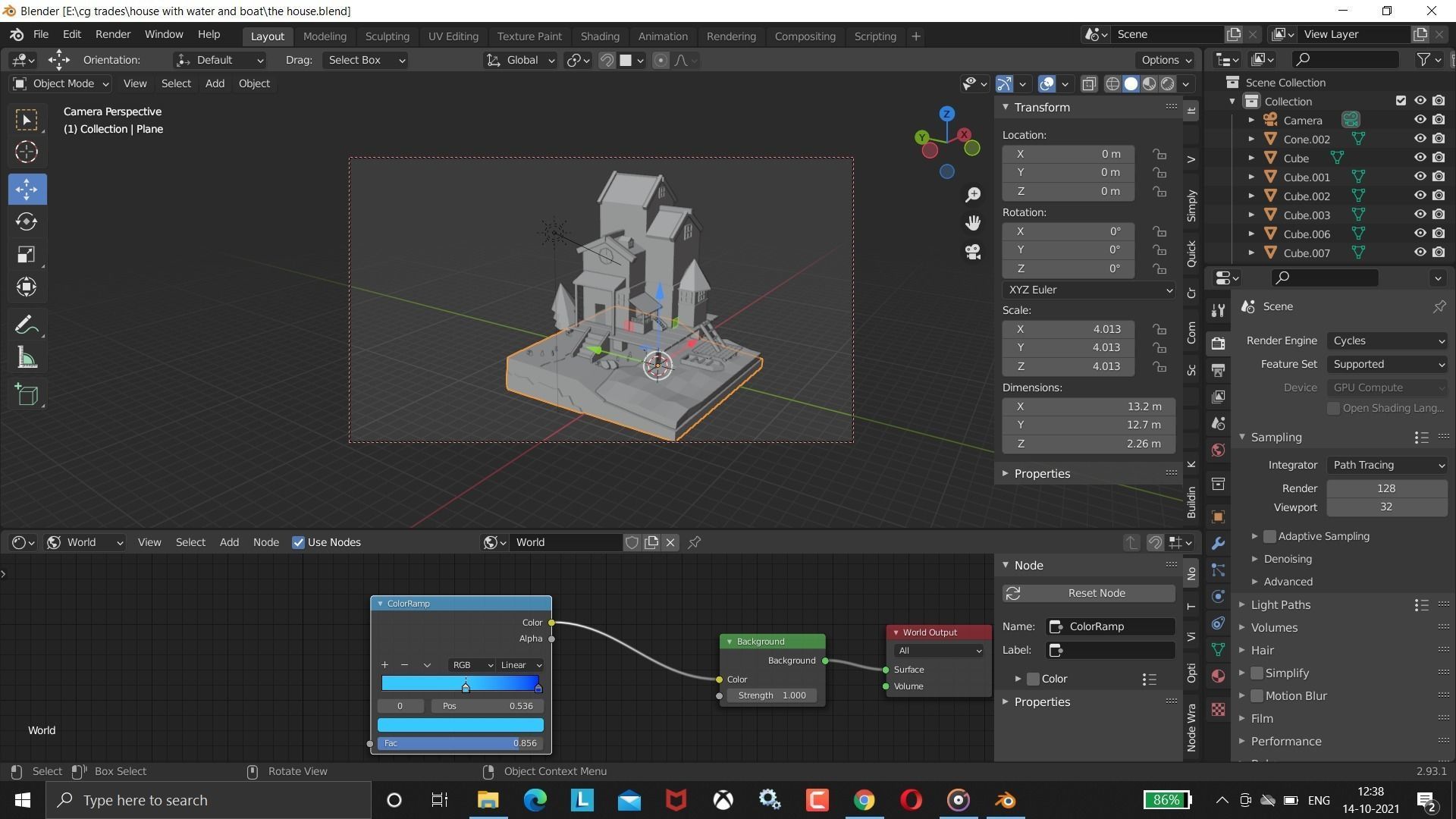 Low poly house and water  3D model_3
