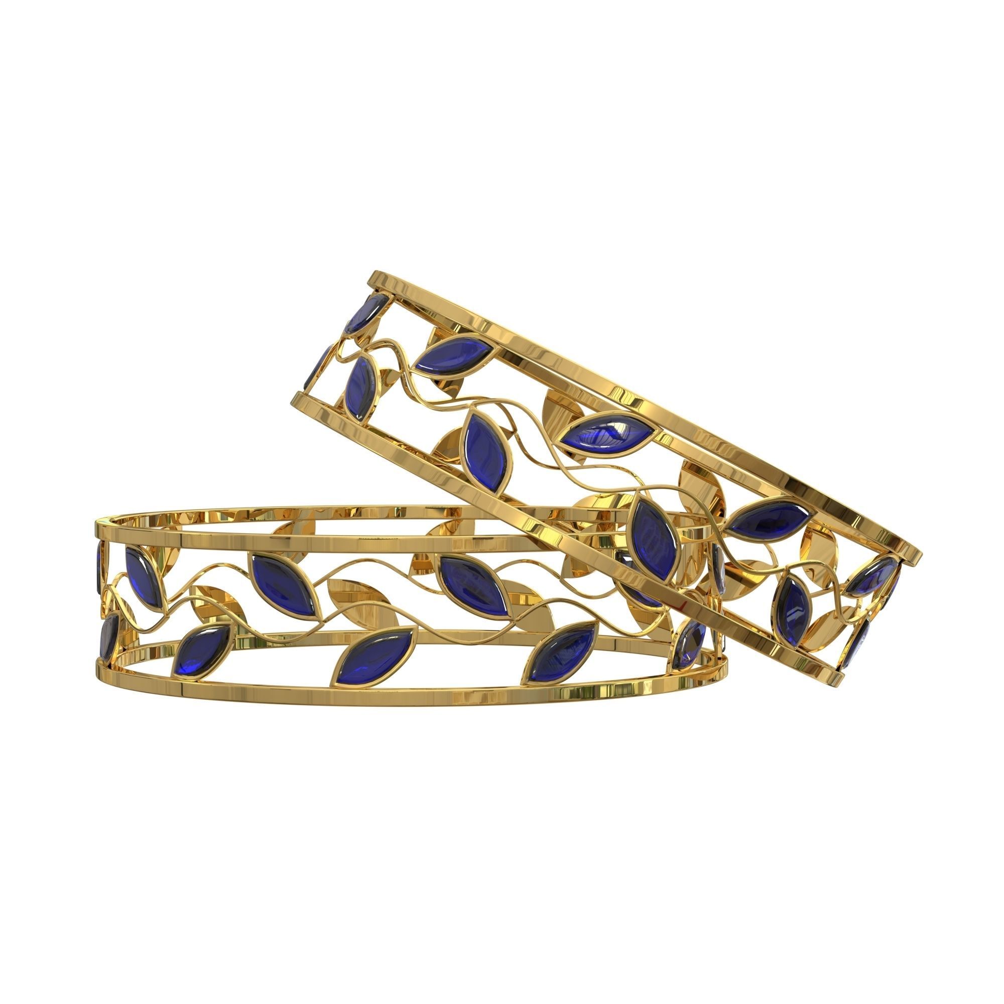 Jewelery gold leaf bangle with sapphires Free 3D model_1