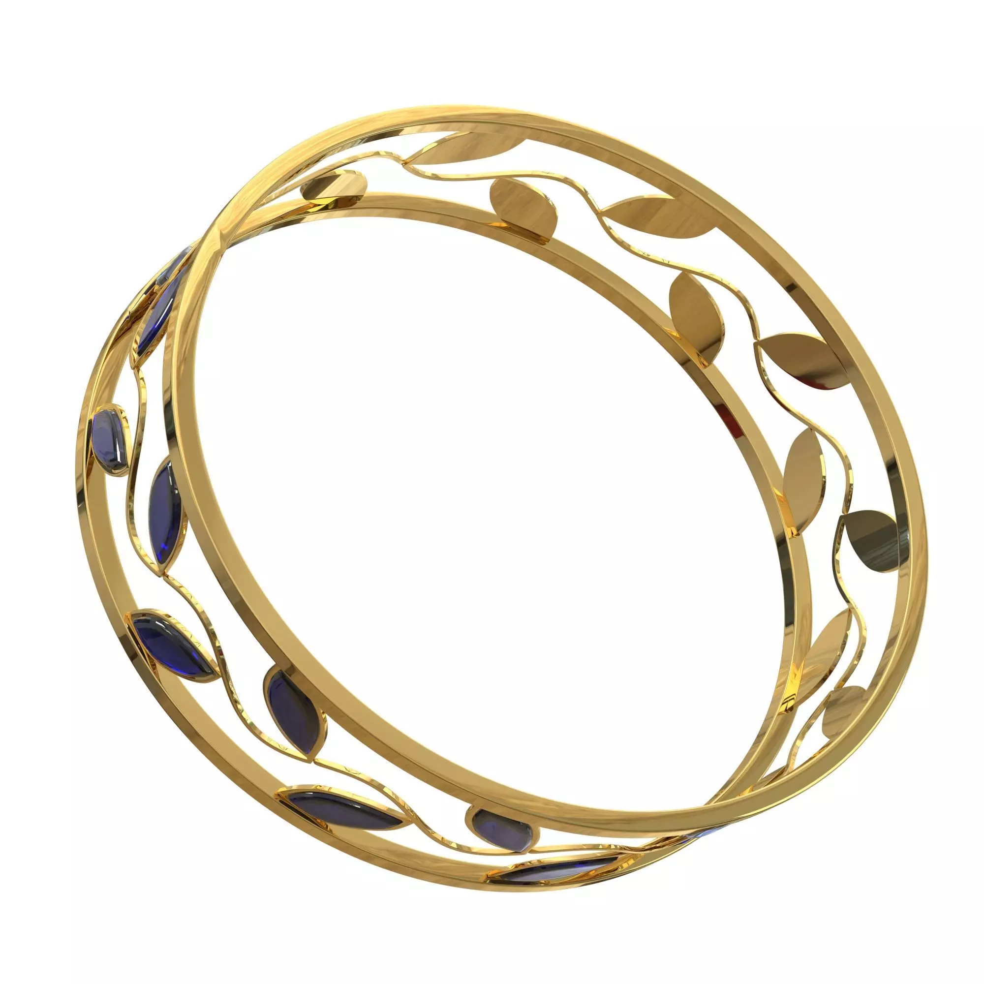 Jewelery gold leaf bangle with sapphires Free 3D model_0