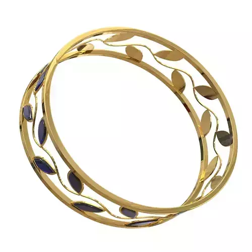 Jewelery gold leaf bangle with sapphires