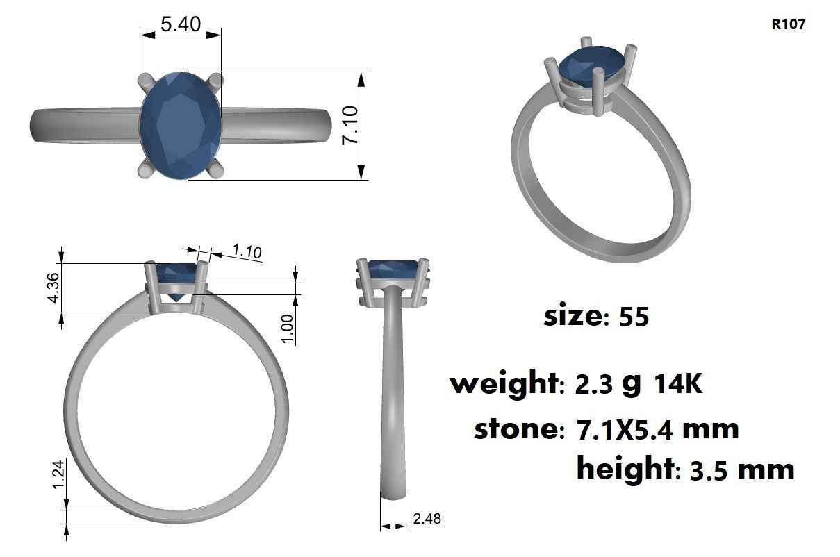 Oval solitaire Engagement Ring 3D print model_1