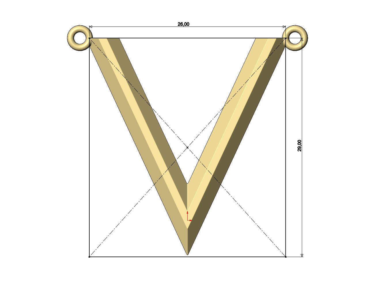 Chamfred V chevron pendant 3D print model_3