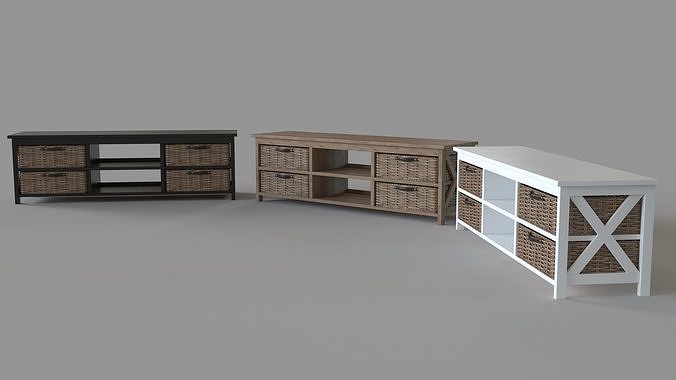 Simone TV Stand 2 Shelves 4 Baskets 3D model
