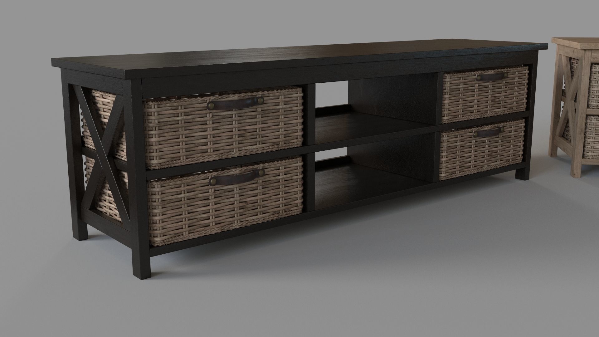 Simone TV Stand 2 Shelves 4 Baskets 3D model_1