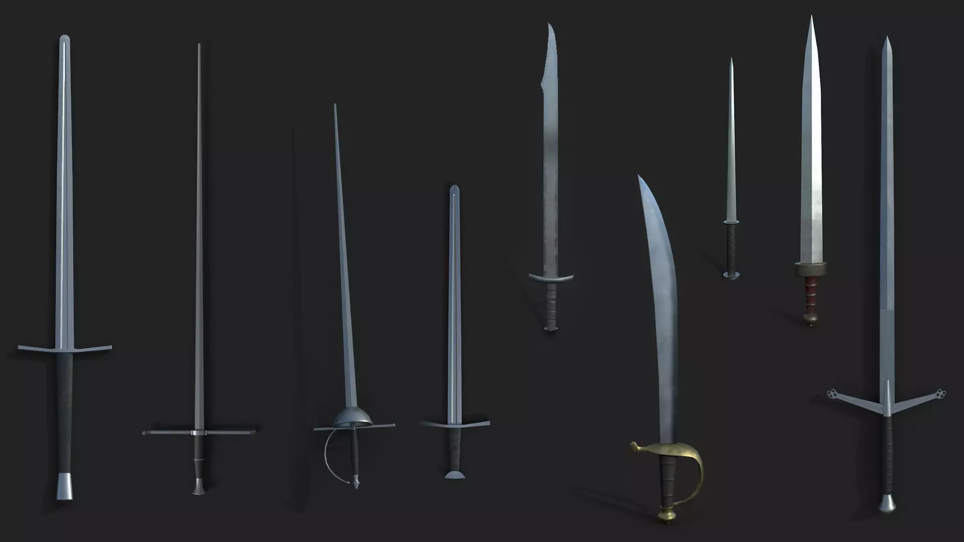 Realistic Medieval Swords Low-poly 3D model_0