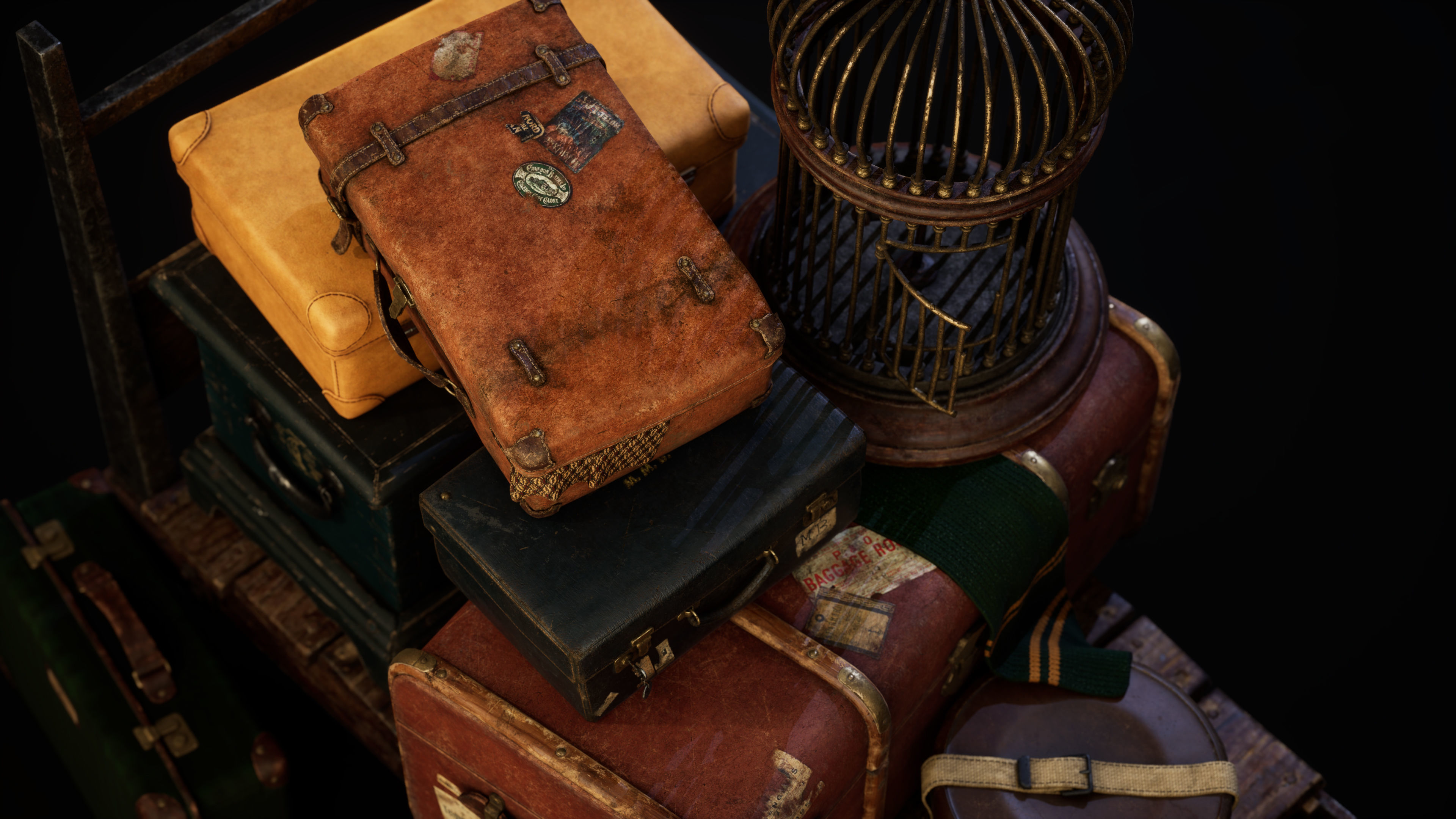 Magic cart with luggage Low-poly 3D model_6