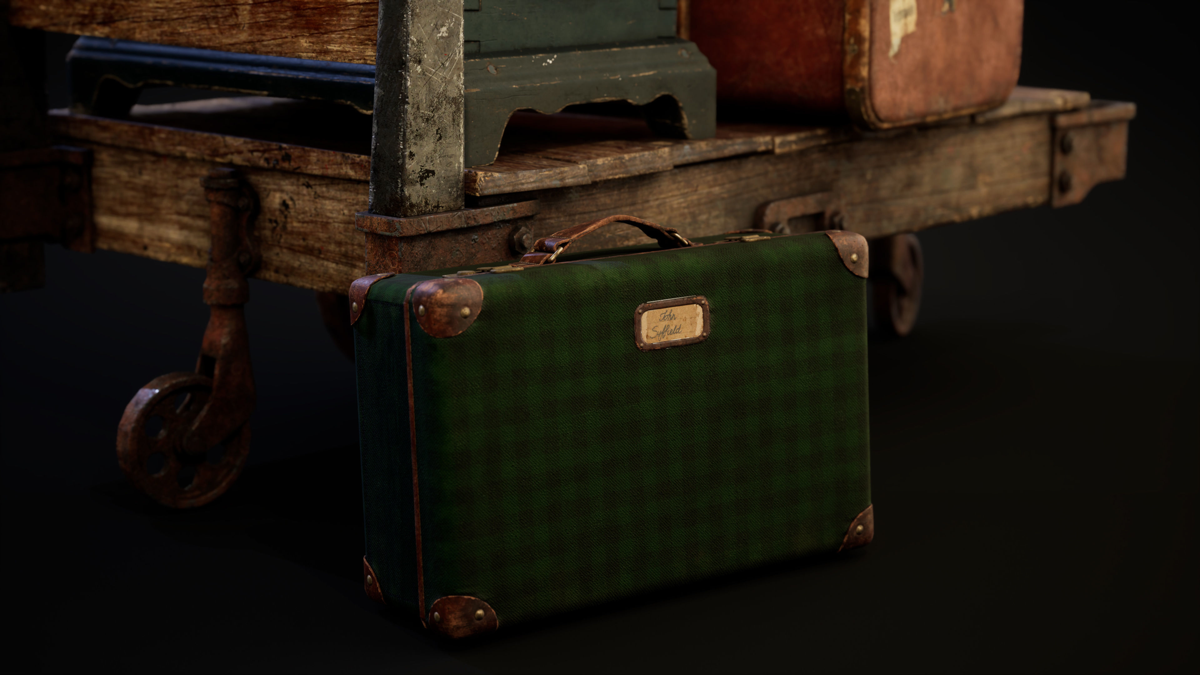 Magic cart with luggage Low-poly 3D model_8