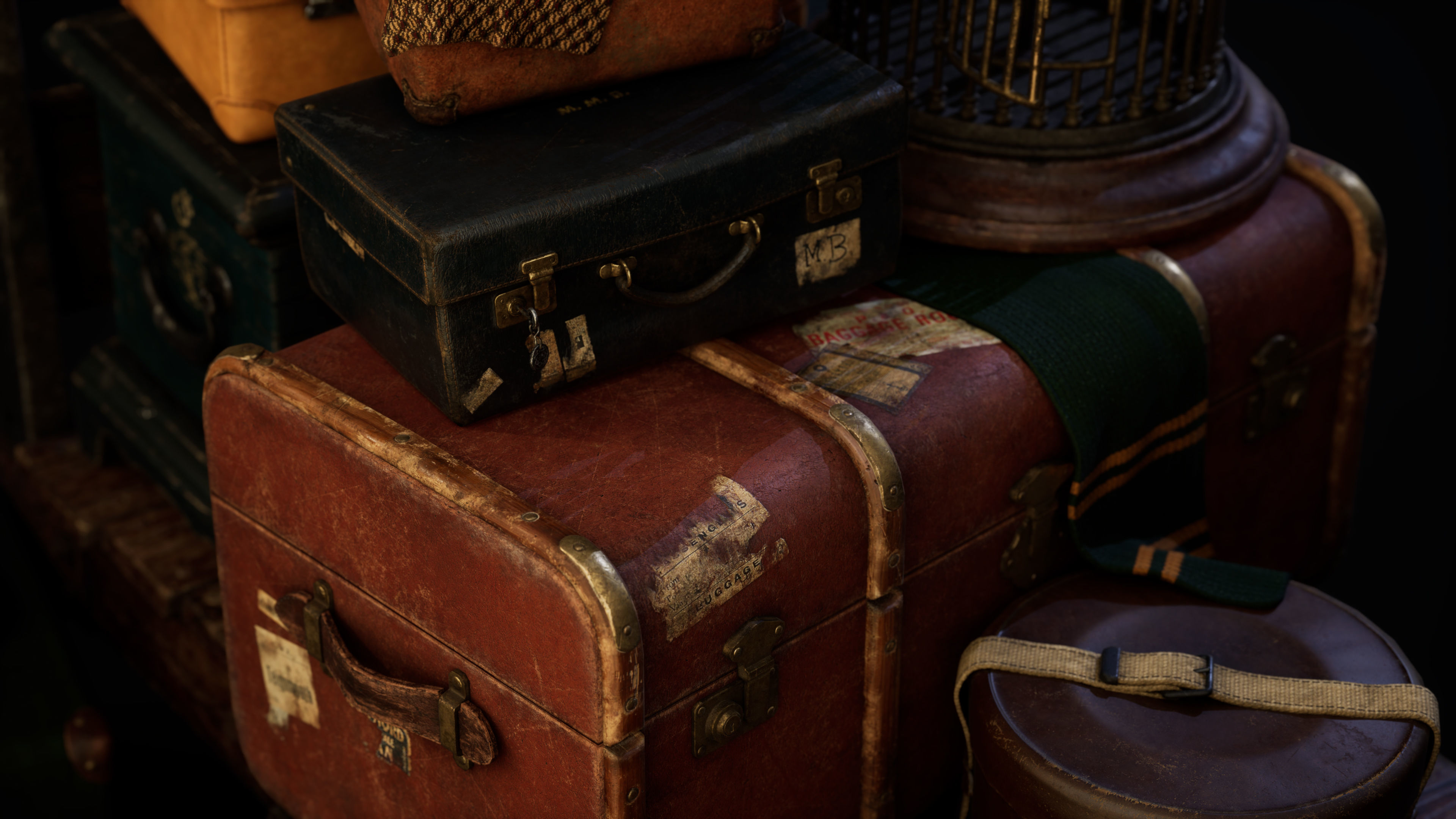 Magic cart with luggage Low-poly 3D model_7