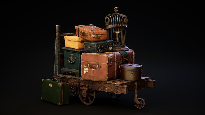 Magic cart with luggage Low-poly 3D model