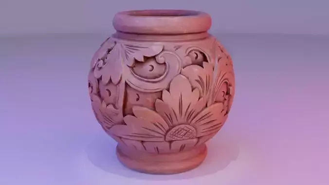 Wood carving flowerpot high-poly