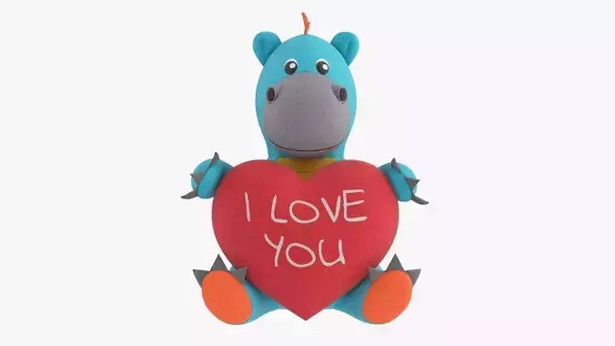 Dragon soft toy with heart 3D model