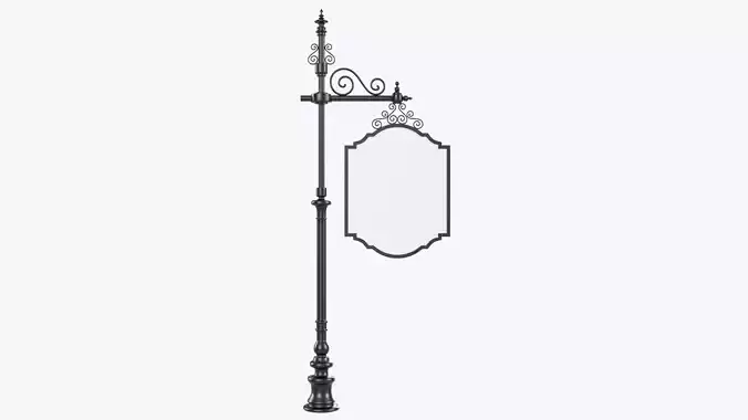 Forged column with hanging sign 01 3D model