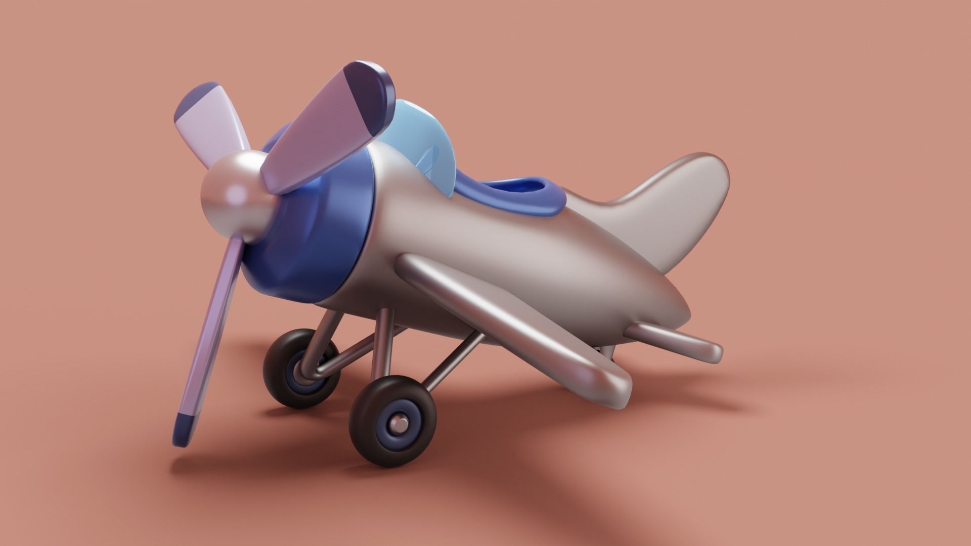 Cartoon stylized airplane Low-poly 3D model_4