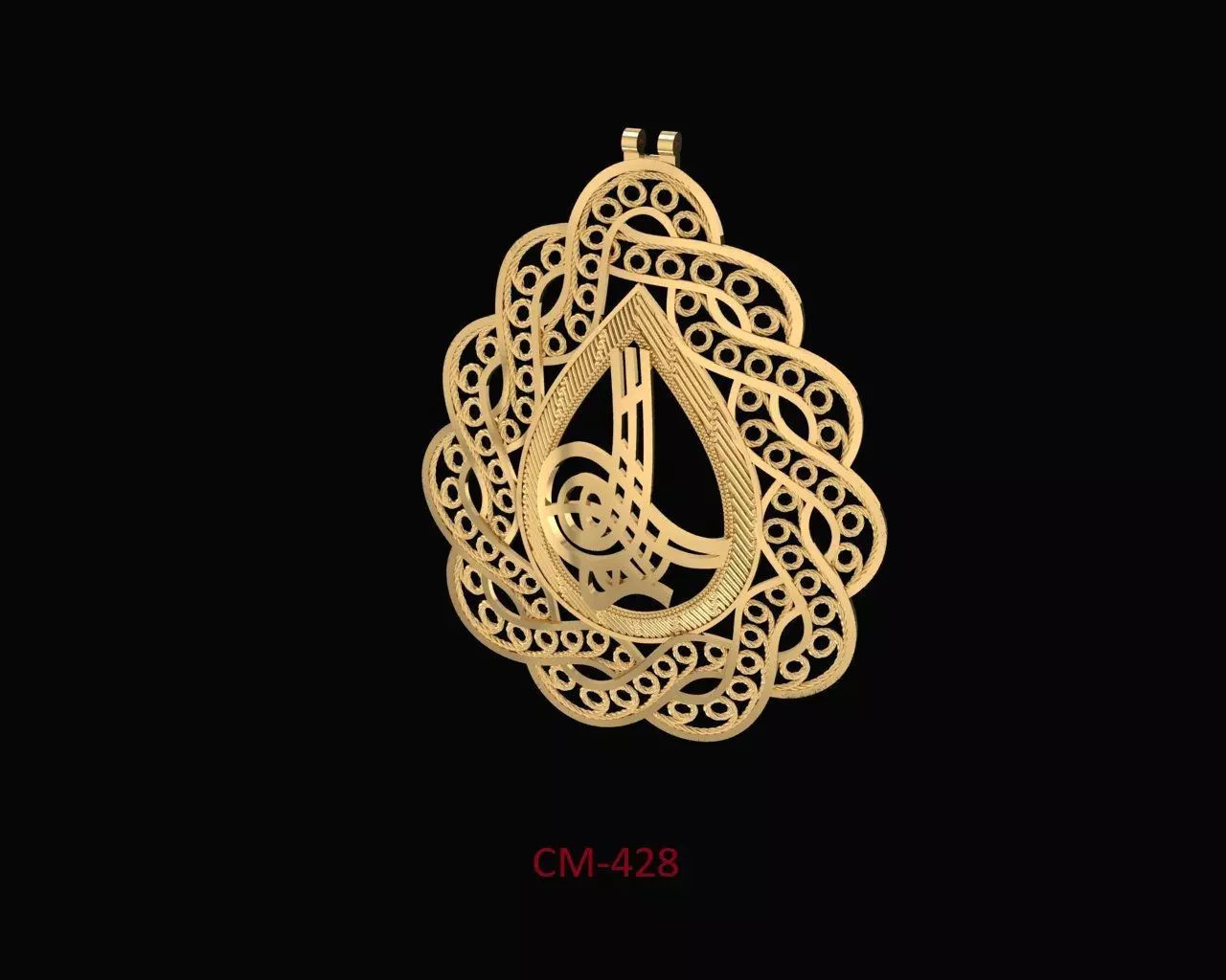 locket islamic pendant in gold 3D model_0