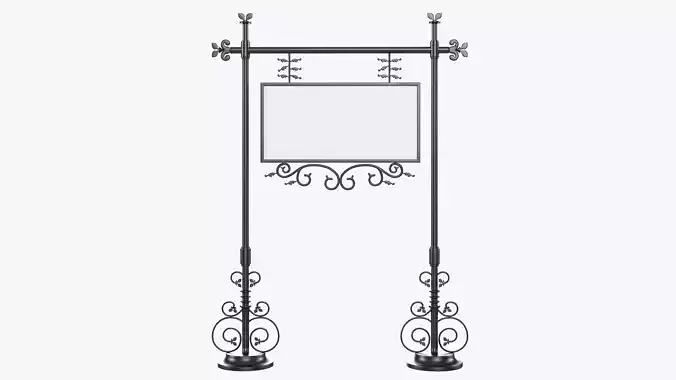 Forged column with hanging sign 07 3D model