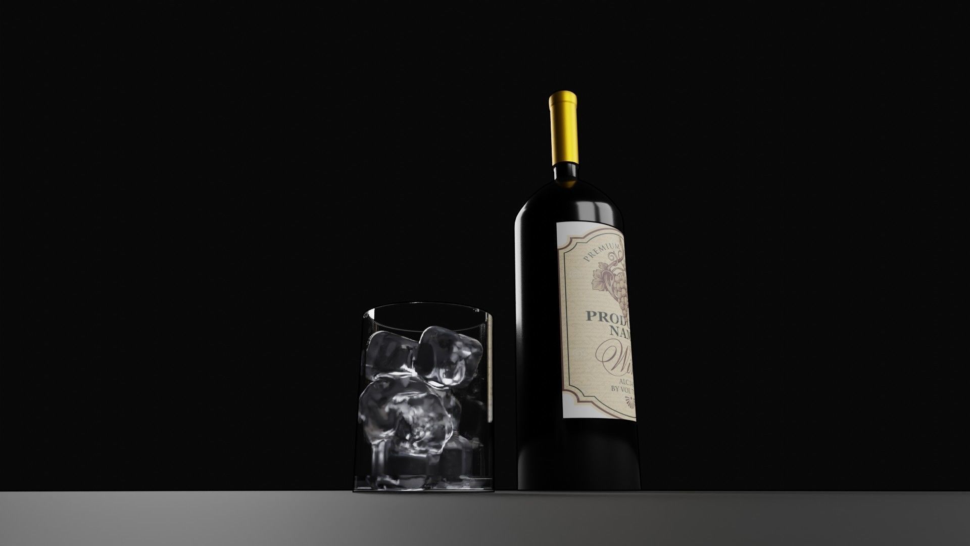 Wine 3D model with glass Free 3D model_3