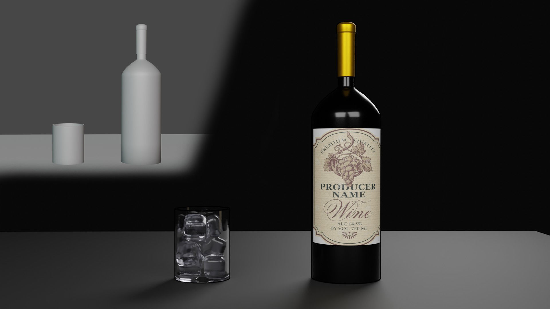 Wine 3D model with glass Free 3D model_7