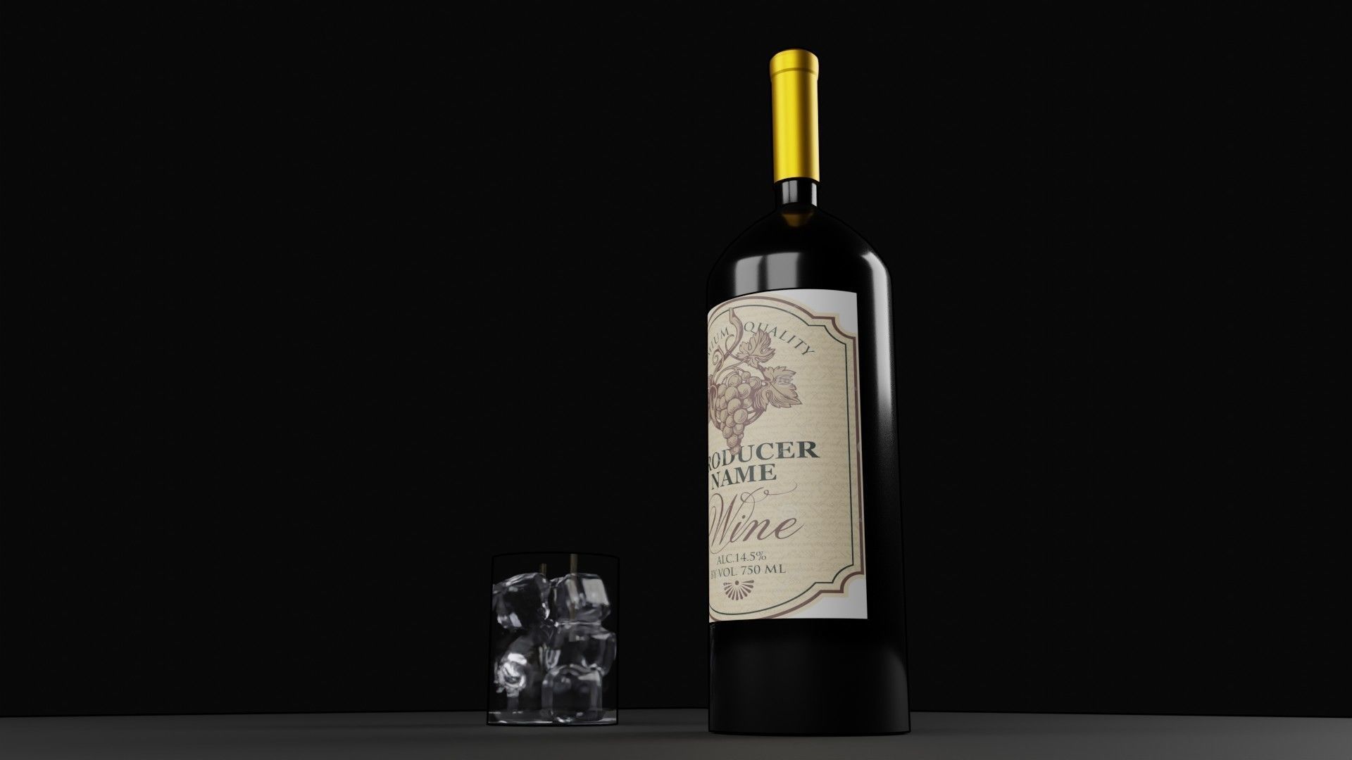 Wine 3D model with glass Free 3D model_2