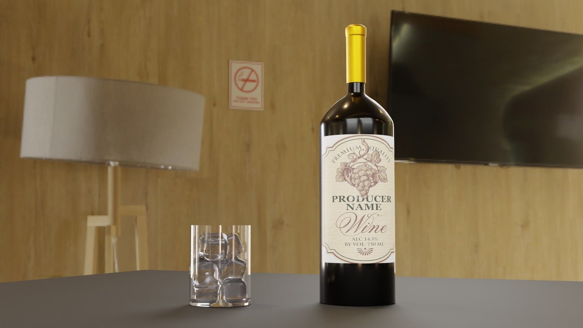 Wine 3D model with glass Free 3D model_1