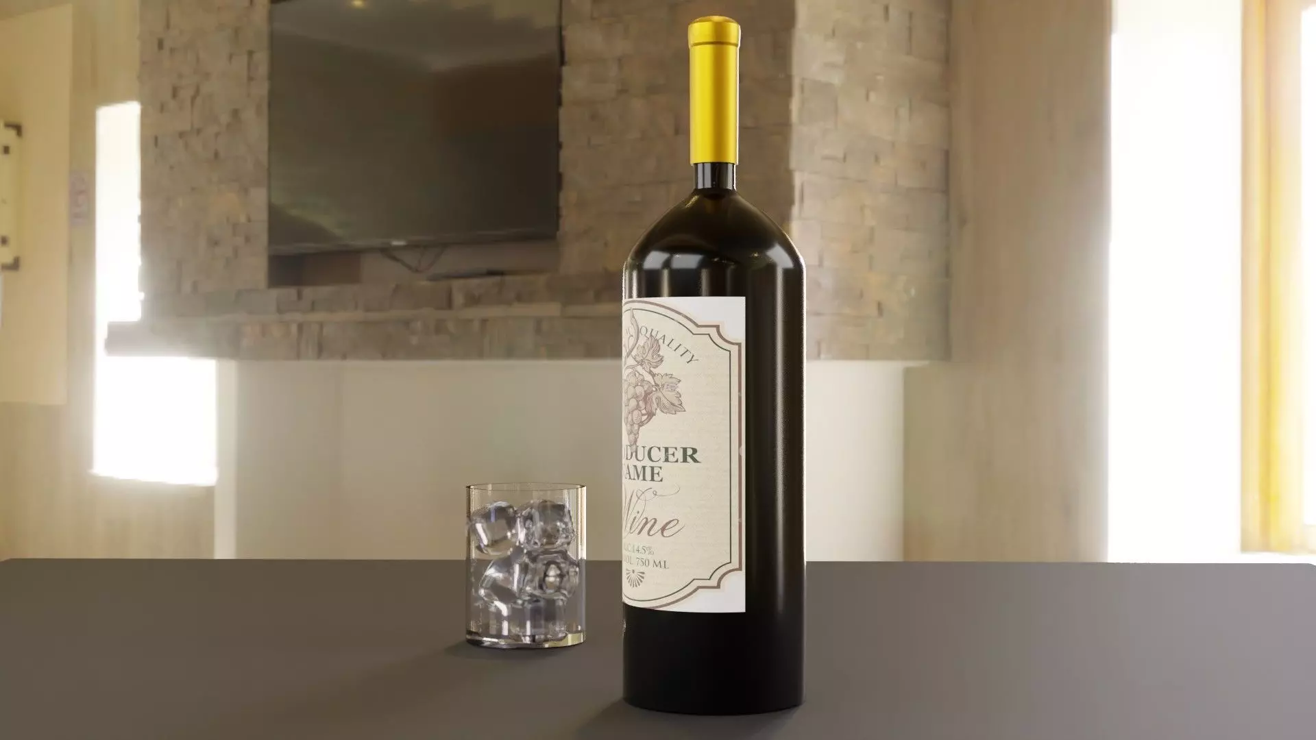 Wine 3D model with glass Free 3D model_0