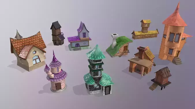 Toon buildings pack v2 Low-poly 3D model