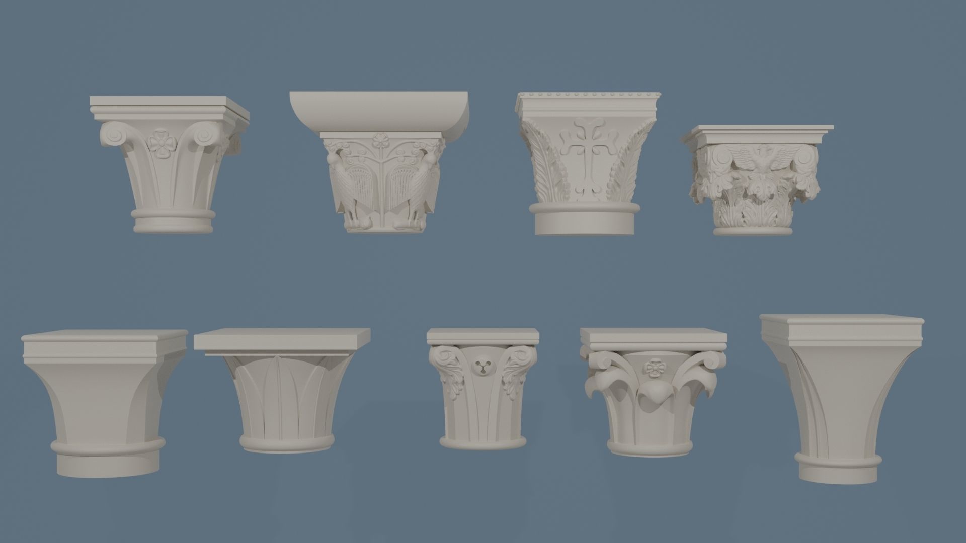 9 Romanic and Gothic capitals 3D model_17