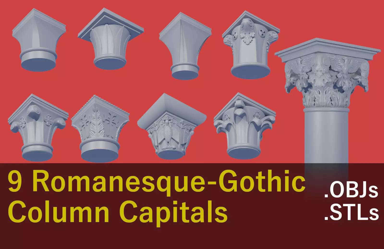 9 Romanic and Gothic capitals 3D model_0