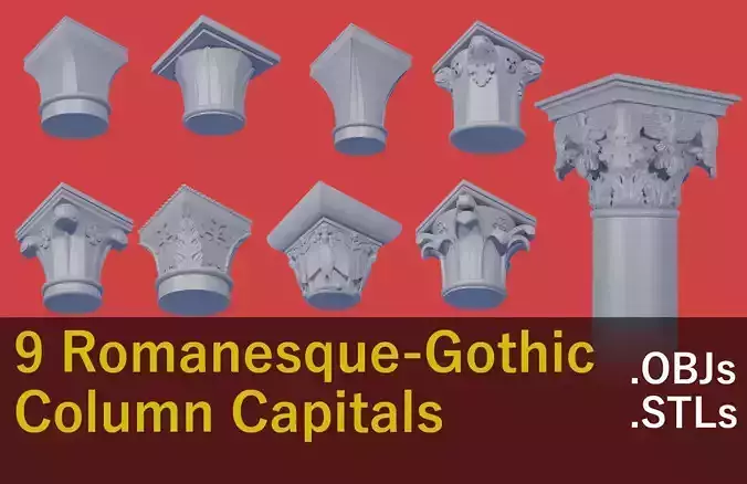 9 Romanic and Gothic capitals 3D model 9 Romanic and Gothic capitals 3D model
