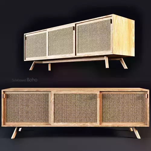Sideboard-Boho sideboard made of wood and rattan