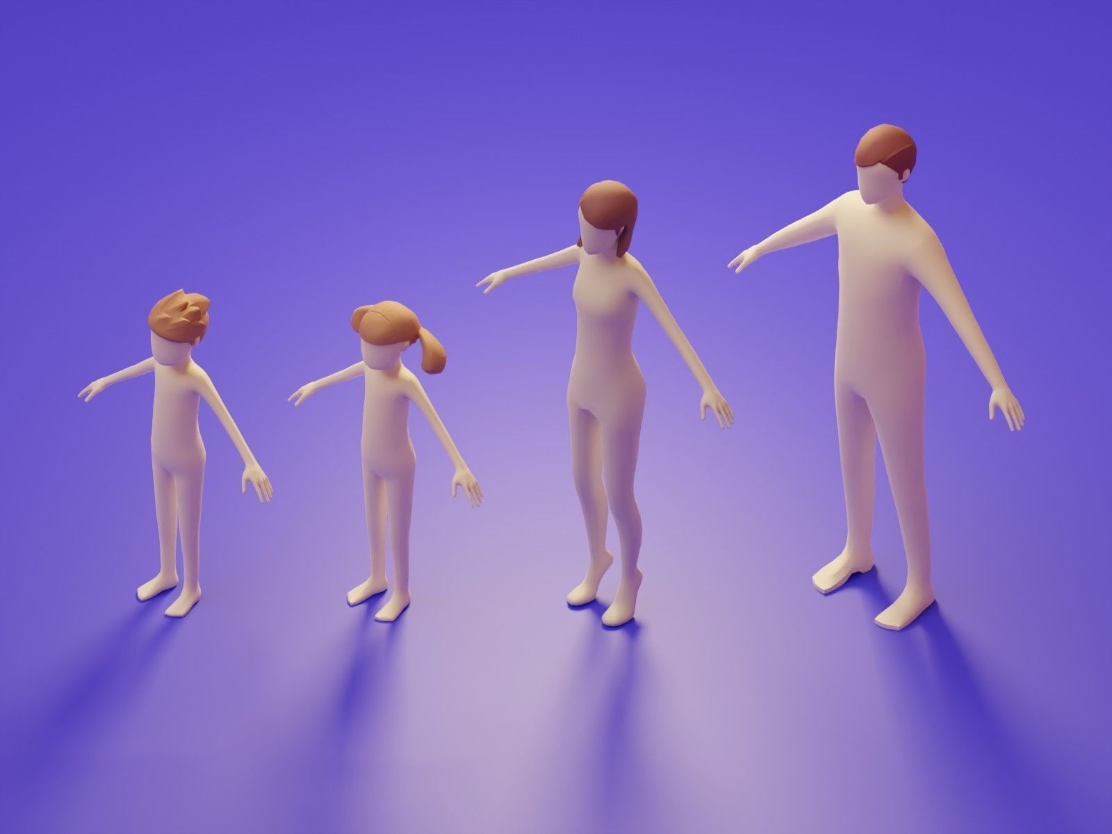 Low Poly 3D Character Base Body People Illustration Set Low-poly 3D model_1