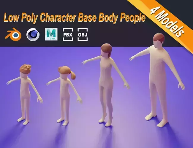 Low Poly 3D Character Base Body People Illustration Set Low-poly 3D model