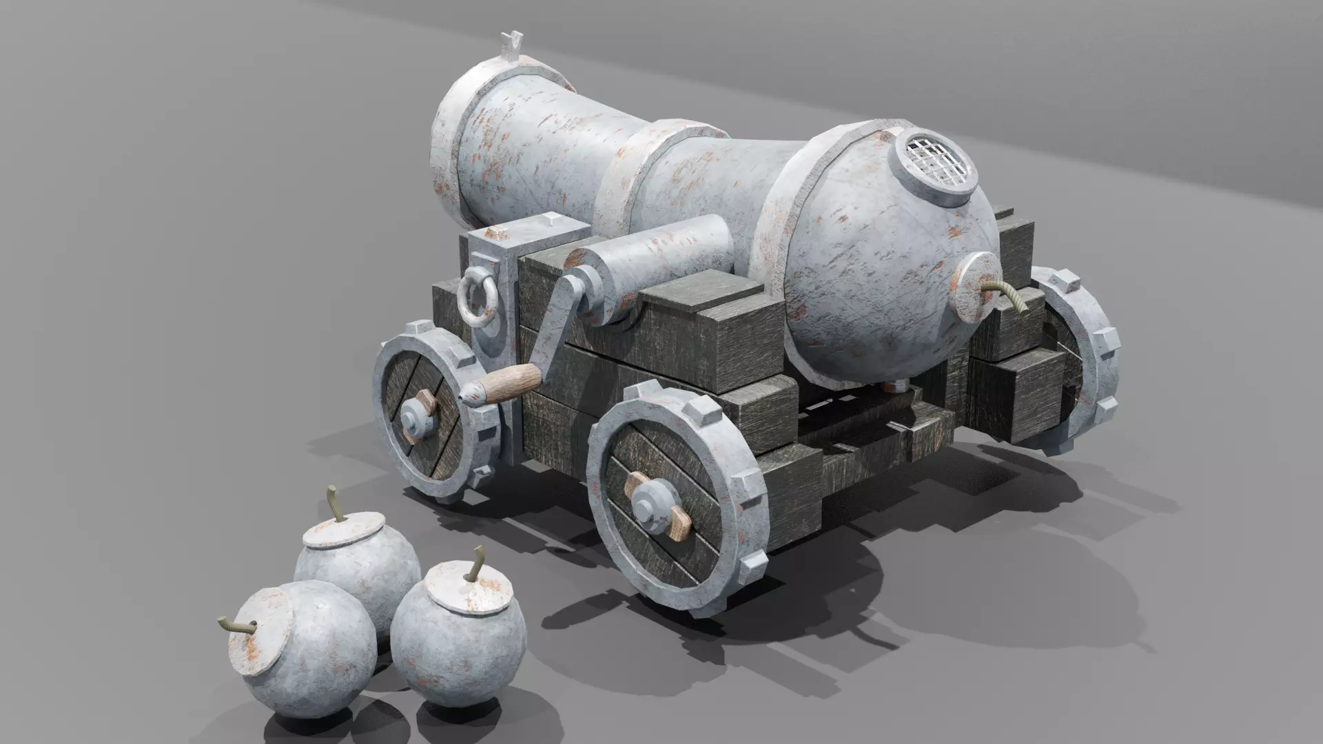 Realistic Ancient Cannon Low Poly 3D model