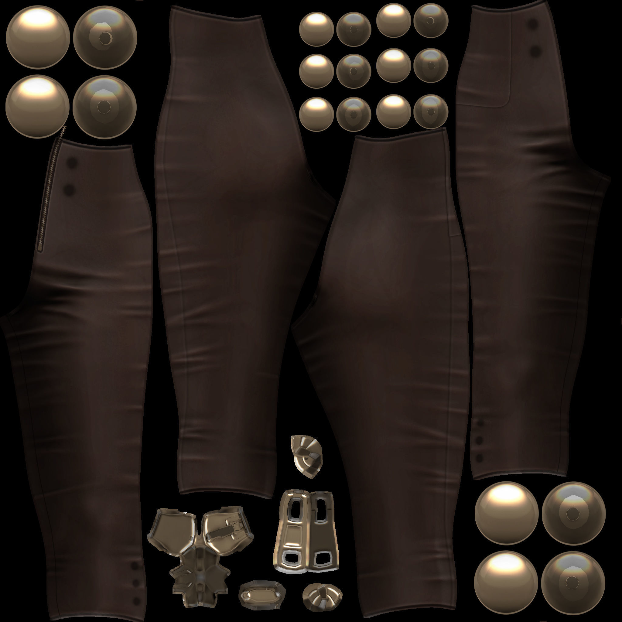 High Waist Double Buttons Capri Pants Low-poly 3D model_6