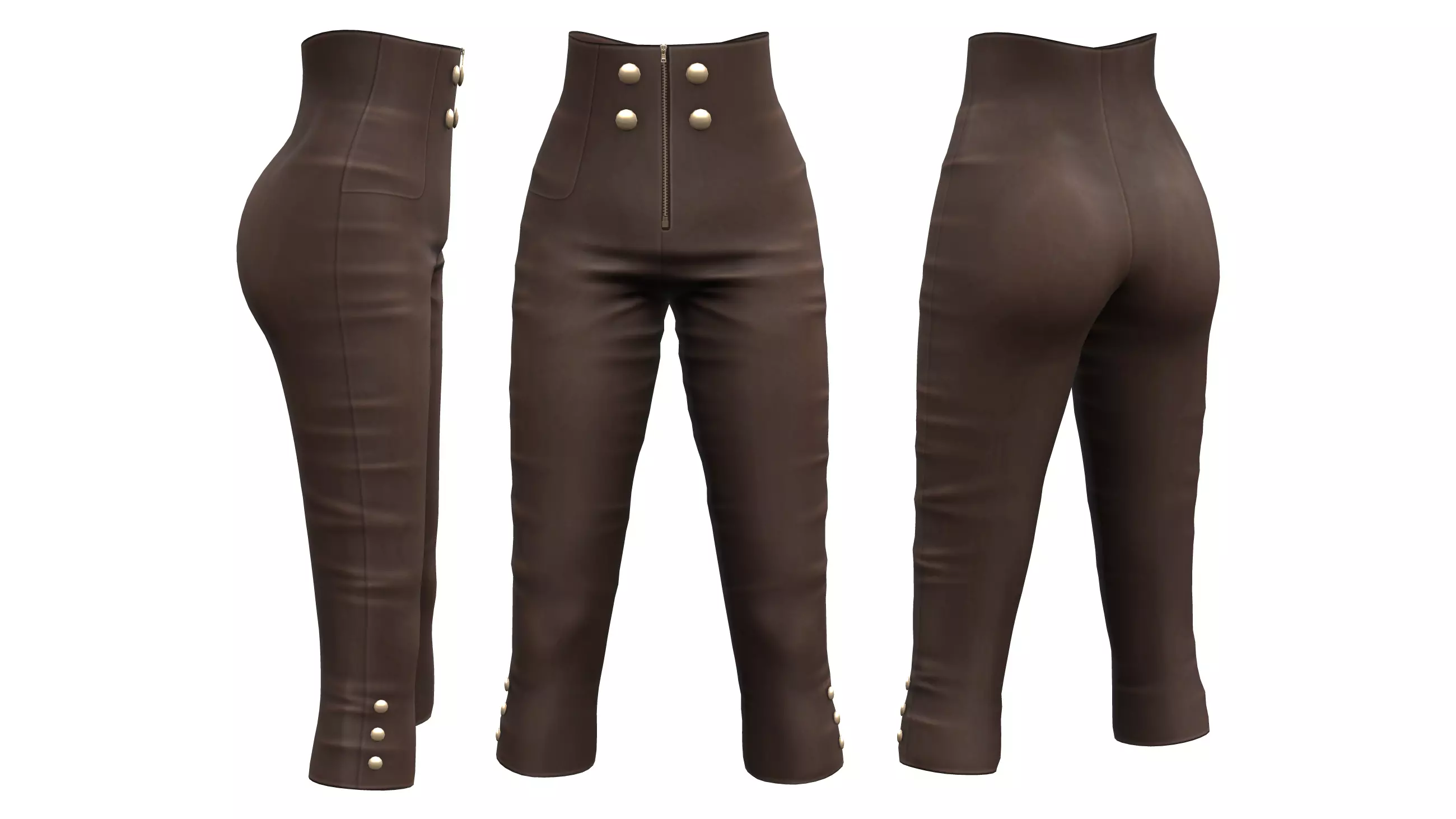 High Waist Double Buttons Capri Pants Low-poly 3D model_0