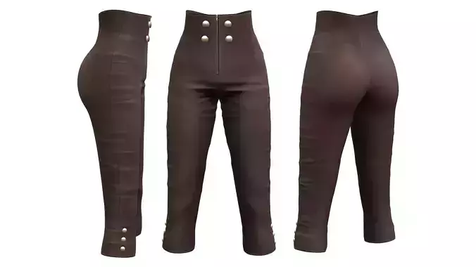 High Waist Double Buttons Capri Pants