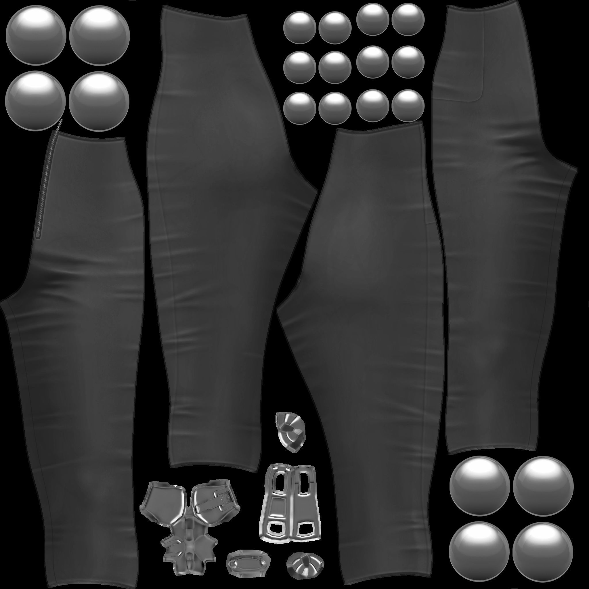 High Waist Double Buttons Capri Pants Low-poly 3D model_8