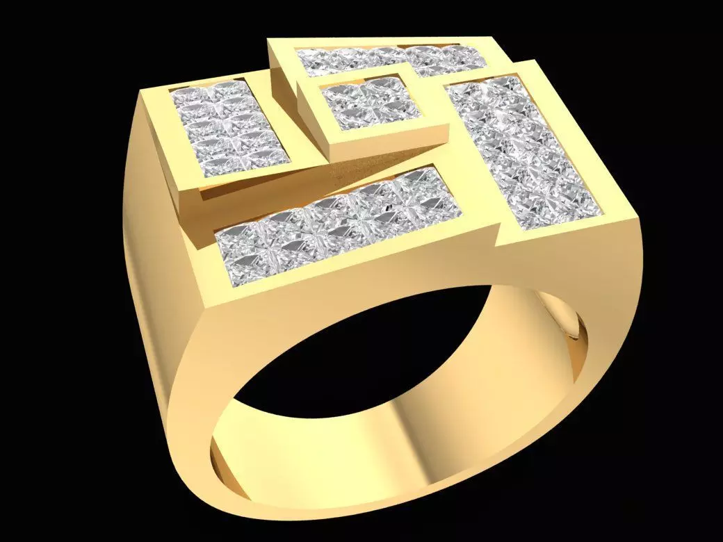 Modern Square Baguette Stone Men Ring Design 2842 3D print model