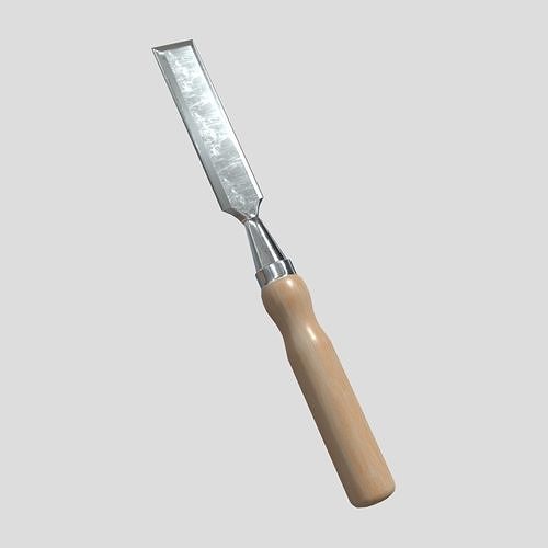 Chisel tool with wooden handle Low-poly 3D model